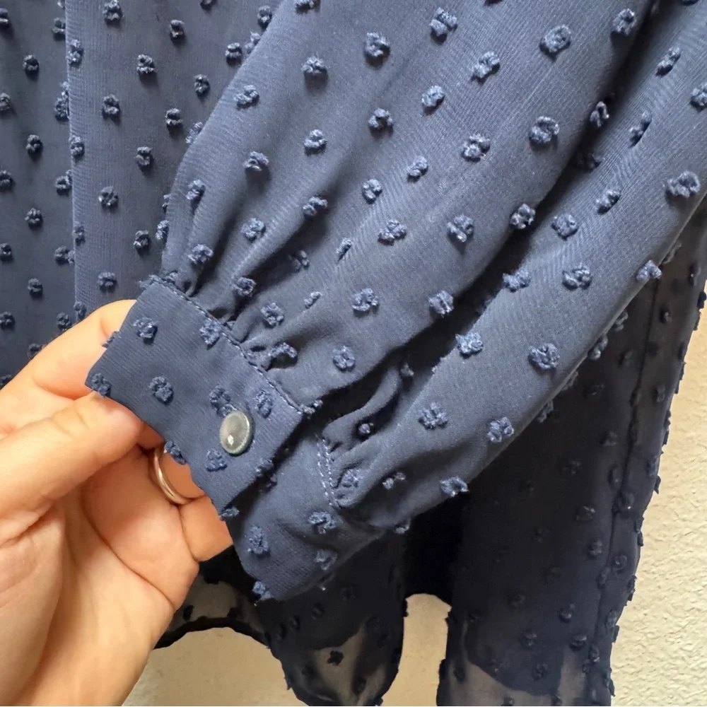 J. Crew Blue Relaxed Swiss Dot Blouse XS